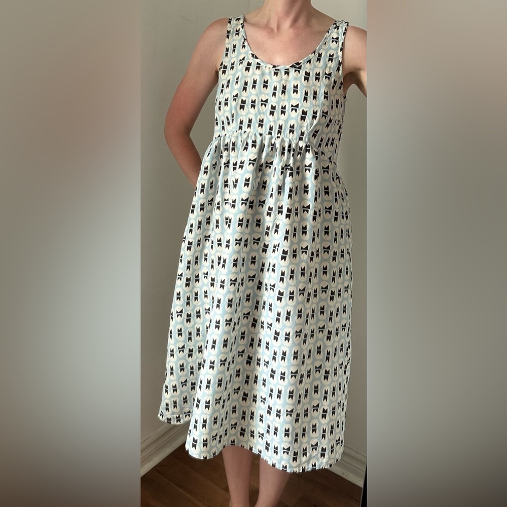 Ilana Kohn linen and silk blue patterned midi dress